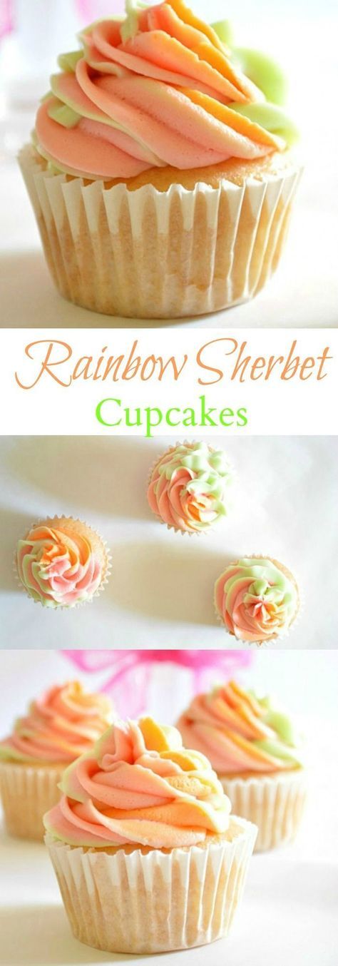 Rainbow Sherbet Cupcakes are the perfect way to celebrate Spring! Rainbow Sorbet, Cake Rainbow, Nutella Cupcakes, Savory Cakes, Rainbow Sherbet, Cupcake Flavors, Yummy Cupcakes, Dessert Cupcakes, Savoury Cake