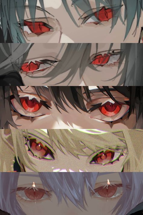 Anime Eyes Reference Color, Look Down Eyes Drawing, Red Eyes Reference, Red Eye Character, Vampire Eyes Drawing, Anime Eye Art, Demon Eyes Drawing, Eye Ideas Drawing, Red Eye Drawing