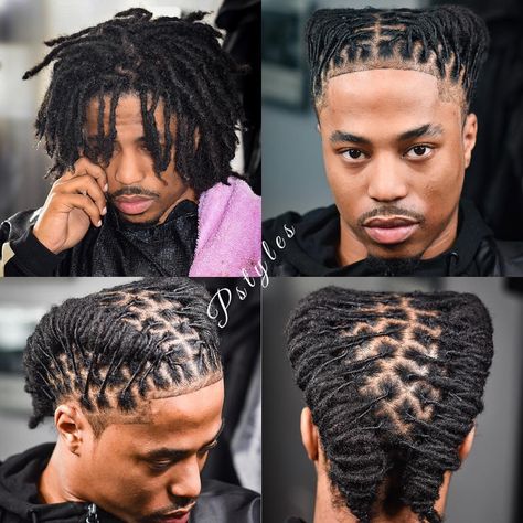 Braid Styles For Dreads For Men, Shape Up With Dreads Men, Men Dreads Styles Black Man Medium, Mens Locs Hairstyles Updo, Short Dreadlocks Hairstyles Men, Man Dreads Styles, Men’s Short Loc Styles, Dread Hairstyles Short, Men Updo Loc Styles