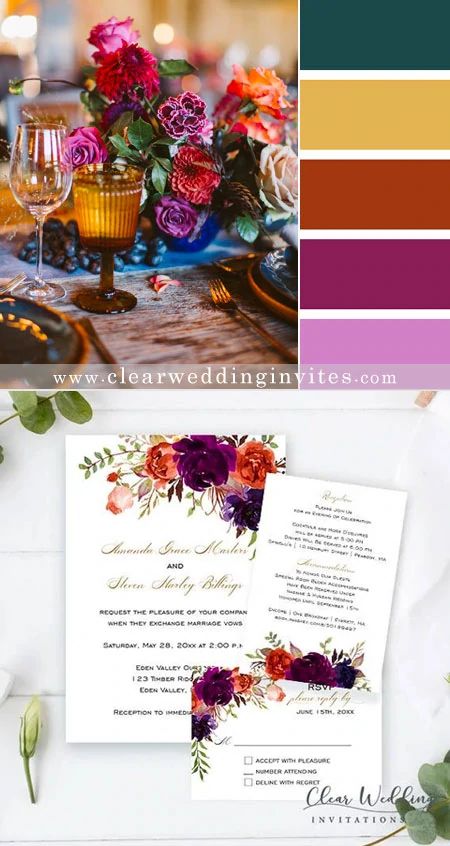 10 Fall Wedding Color Palettes with Matched Wedding Invitations – Clear Wedding Invites Colorful Fall Wedding Palette, Marigold Wedding Colors, Late Summer Wedding Color Palette, Wedding Color Themes Colour Palettes, October Wedding Colors Schemes, Fall Wedding Palette, Summer Wedding Color Palette, Wedding Invitations Clear, October Wedding Colors