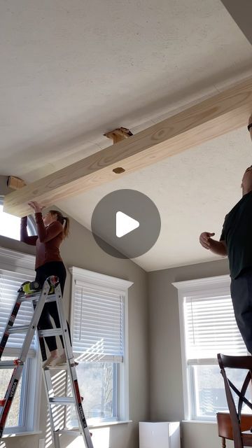 Maura Foy | DIY & Home on Instagram: "EASY DIY Faux Beam! The perfect weekend project 😉  I’m loving how it’s looking so far and can’t wait to see it finished! I’m still debating on if we want to add tongue and groove on the ceiling or if adding stain on the beam will be enough. 🤔  Would this be a project you would try? Let me know in the comments! 👋🏻  Make sure to follow me, @maura_and_co_interiors so you don’t miss the finished project! 💕  #DIY #fauxbeam #ceiling #beam #dining #inspo #homeinspo #design #kitchen #girlswhodiy #construction #interiordesign #buildergradeupgrade" Diy Faux Beams Ceiling, Fake Beams On Ceiling, Fake Beams Ceiling, Fake Beam, Faux Ceiling Beams, Tongue And Groove Ceiling, Faux Beams, House Items, Builder Grade