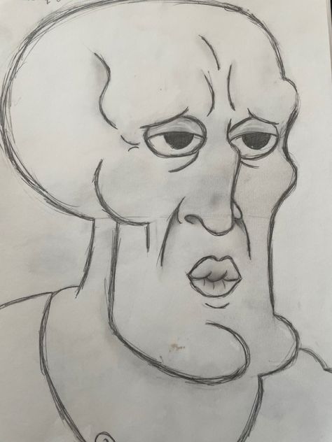 How To Draw Handsome Squidward, Hansom Squidward Drawing, Funny Person Drawing, Horror Movie Sketches Easy, Draw Inspo Easy, Simple Cartoon Characters To Draw, Grossed Out Face Drawing, Funny Spongebob Drawings, Male Drawings Sketches