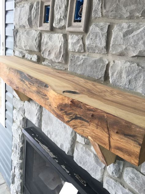 Live Edge Mantel Ideas, Live Edge Fireplace, Live Edge Fireplace Mantel, Live Edge Mantel, Wood Mantle Fireplace, Reclaimed Wood Mantel, Entrance Hall Decor, Rustic Fireplace Mantels, Sunshine Homes