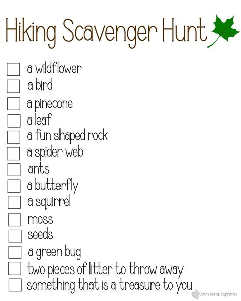 Printable Hiking Scavenger Hunt for Summer Fun - Down Home Inspiration Nature Walk Scavenger Hunt, Scout Activities, Scavenger Hunt For Kids, Girl Scout Ideas, Girls Camp, Cub Scouts, Activity Days, Home Inspiration, Scavenger Hunt