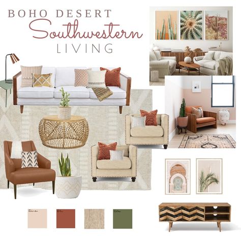 Modern Southwest Decor Southwestern Style Living Rooms, Southwest Bohemian Decor, Texas Style Decor Living Room, Modern Santa Fe Style Living Room, Southwestern Desert Style, Arizona Living Room Southwestern Style, Southwest Theme Living Room, Boho Desert Decor Living Room, Desert Theme Home Decor