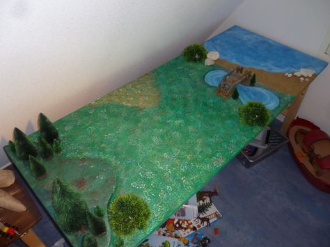 Table for my son to play with his Playmobil Daycare Spaces, Kids Play Table, Lego Kits, Play Mobile, Homemade Dolls, Lego Storage, Play Table, Family Table, Toy Rooms