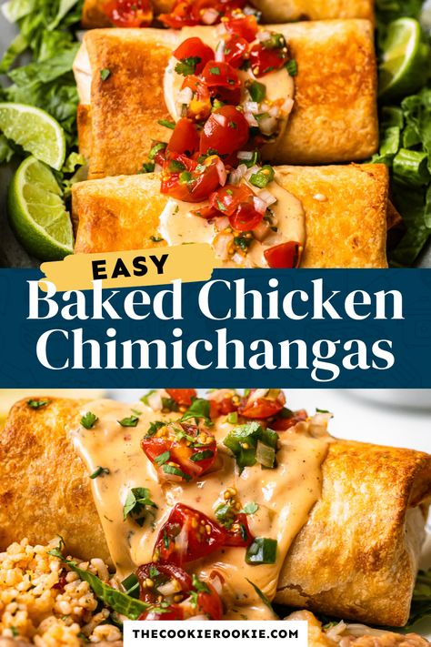 Chimichanga Sauce, Chimichanga Recipe Chicken, Baked Chicken Chimichangas, Chicken Chimichanga, Chicken Chimichangas, Chimichanga Recipe, Mexican Side Dishes, The Cookie Rookie, Cookie Rookie