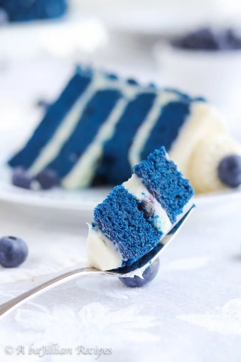 Blue Velvet Cake - A baJillian Recipes Red Velvet Cake Moist, Blue Velvet Cake, Macaron Ice Cream Sandwich, Fluffy Layers, Blue Velvet Cakes, Purple Food Coloring, Flat Cakes, Velvet Cake Recipes, Purple Food