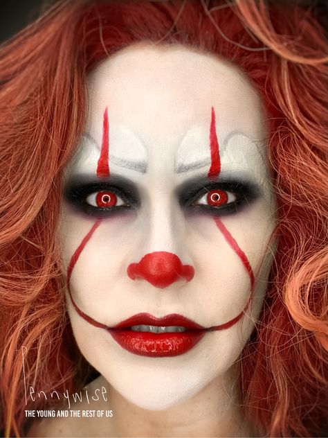 Pennywise   Join The Young and the Rest of Us on Facebook for tutorial.   #IT #Pennywise #scaryclown #scaryclownmakeup #halloweenmakeup #halloweencostume #specialeffectsmakeup #makeup #Kryolan #Urbandecay #morphe #katvond #eyeko #NYX Clown Face Paint, Scary Clown Makeup, Clown Faces, Evil Clowns, Scary Clowns, Special Effects Makeup, Clown Makeup, Halloween Makeup Looks, Special Effects