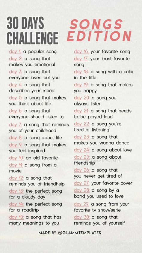 31 Day Song Challenge, Music Asks, Playlist Template, Instastory Template, 30 Day Music Challenge, Songwriting Prompts, 30 Days Challenge, Music Challenge, 30 Day Song Challenge