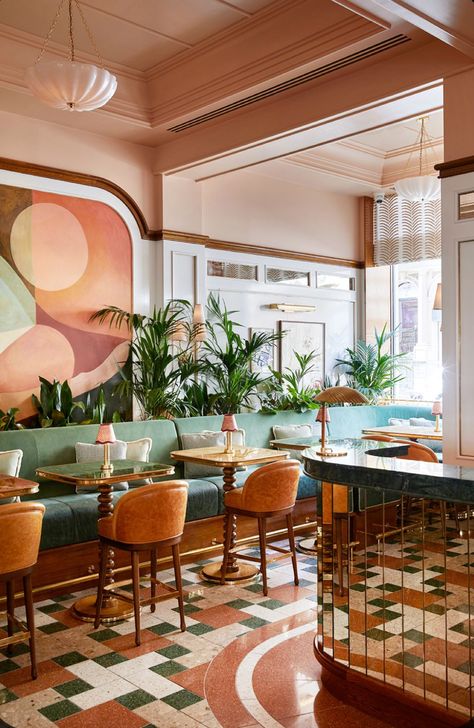 Art Deco Cafe, Deco Pastel, Modern Restaurant Design, San Carlo, Modern Restaurant, Bar Design Restaurant, Cafe Interior Design, Home Restaurant, Restaurant Interior Design