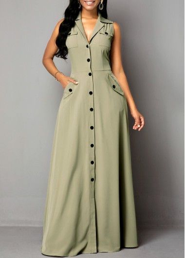 f016e59c7ad8b1d72903bb1aa5720d53desc43568454ri Grunge Style Outfits, Dress Grunge, Button Up Maxi Dress, Pocket Maxi Dress, Dresses Club, Grunge Dress, Fashion Dresses Online, Green Dresses, Plain Dress