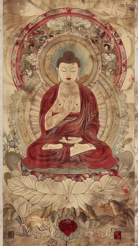 Buddha Hand Painting, Chinese Buddha Painting, Buddha Sitting On Lotus, Painting Of Buddha, Buddha Story, Lady Buddha, Buddhist Painting, God Buddha, Chinese Folklore