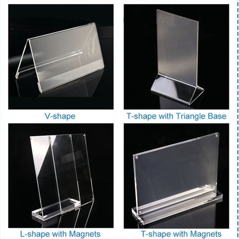 Acrylic Sign Holders/Acrylic Price Tag Holder The Acrylic Sign Holders provide full-view display for single and double sided sheets for photographers,flyers,menus,and other materials on shelves,counters and table tops. Acrylic display Sign Holder especially made of transparent acrylic material,which could provide a cost effective way to display your products in an elegant layout with 360 degree visibility. Acrylic displays everything from Price Tag Holder, Promotional Flyers Holder. Acrylic Organizer Ideas, Acrylic Products, Acrylic Sign Stand, Acrylic Pc Holder, Acrylic Sign Holder, Acrylic Display Stands Retail, Menu Stand, Table Tags, Acrylic Holders