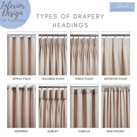 French Pleat Curtains, Curtains Living Room Modern, Drapery Styles, Pleated Drapery, Salmon River, Pleat Curtains, Drapery Designs, Tip Tuesday, Pinch Pleat Curtains