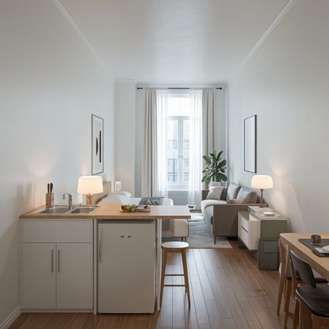 39 Minimalist Studio Apartment Décor Ideas to Incorporate in Small Space French Appartement, Luxury Studio Apartments, Bed With Drawers Underneath, Minimalist Studio Apartment, Loft Designs, Minimalist Studio, Studio Layout, Small Studio Apartment, Minimalist Layout