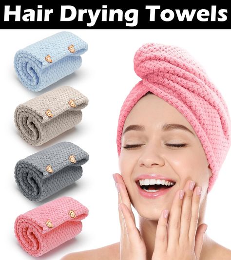 ZUMRUKES Microfiber Hair Towels 4 Pack, Head Towels Wrap for Women Wet Hair, Super Absorbent Hair Drying Towel Wrap for Curly Long Thick Curly Hair, Hair Towel Turban, Hair Drying Towel, Towel Turban, Hair Towels, Anti Frizz Hair, Hair Towel Wrap, Hair Drying, Long To Short Hair