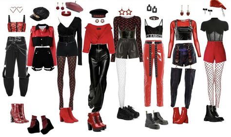 Kpop Concert Outfit Ideas, Music Concert Outfit, Concert Outfit Fall, Stray Kids Fashion, Concert Outfit Winter, Stray Kids Outfits, Kawaii Clothes Goth, Red And Black Outfits, Concert Wear