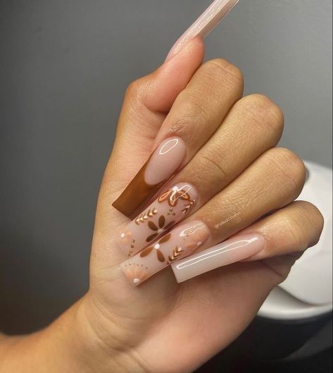 Brown Acrylic Nails, Brown Nail, Her Nails, Simple Acrylic Nails, Classy Acrylic Nails, Long Acrylic Nails Coffin, Acrylic Nails Coffin Pink, Long Acrylic, Long Square Acrylic Nails