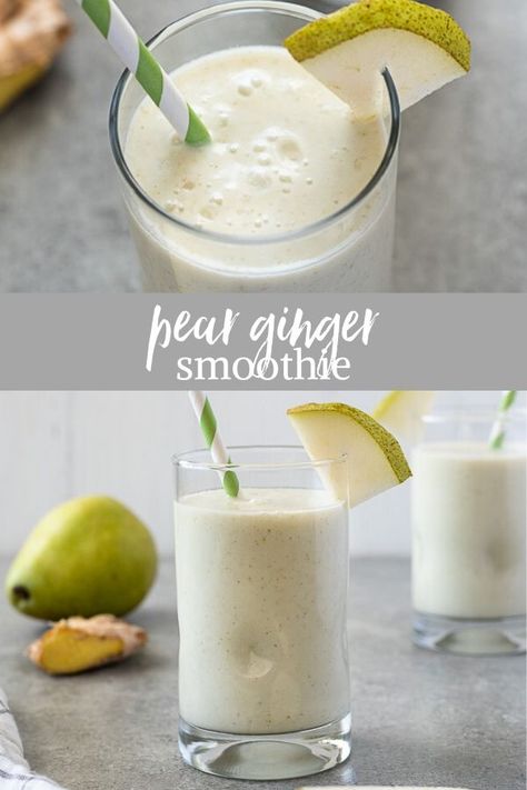 Pear Smoothie Recipes, Ginger Smoothie Recipes, Greek Yogurt Smoothie, Smoothie Flavors, Smoothie Diet Plan, Pear Ginger, Juice Smoothies Recipes, Nutribullet Recipes, Smoothie Recipes Healthy Breakfast