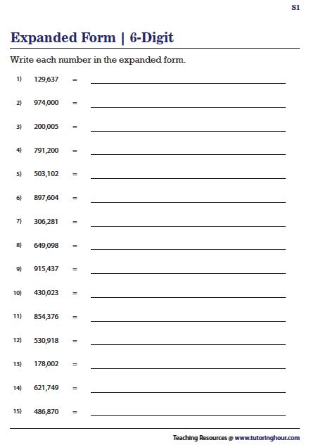 6-Digit Numbers in Expanded Form Number System Math, Expanded Form Math, Number System Worksheets, Expanded Form Worksheets, Numbers In Word Form, Numbers In Expanded Form, Maths Paper, Teaching Math Strategies, Expanded Form