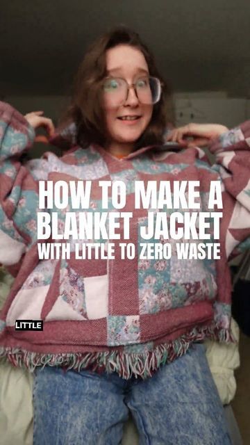 Turn Blanket Into Jacket, Turn A Quilt Into A Jacket, Blanket Into Jacket, Blanket Jacket Diy Free Pattern, Blanket Jacket Pattern, Blanket Jacket Diy, Blanket Coat Pattern, Blanket Clothes, Blanket With Hood