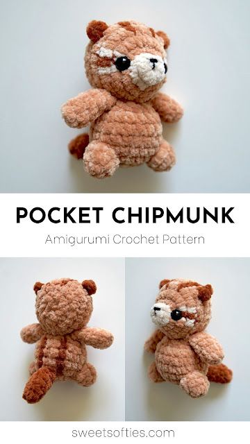 Pocket Chipmunk · Amigurumi Crochet Pattern - Sweet Softies Easy Amigurumi Animals, Crochet Chunky Stuffed Animal, Crochet Chipmunk Pattern Free, Sweet Softies Crochet, Crochet Small Plushies Free Pattern, Crochet Quokka, Low Sew Crochet Amigurumi, Pocket Amigurumi Free Patterns, Small Amigurumi Free Pattern Animals