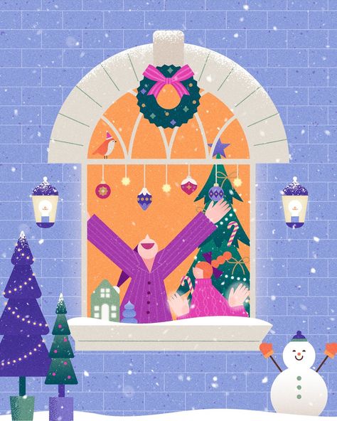 Christmas Window Illustration, Christmas Fireplace Illustration, New Years Illustration, Sleigh Illustration, Xmas Poster, Christmas Digital Art, Ginger House, Room Illustration, Window Illustration