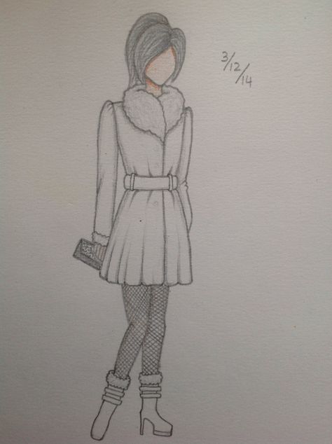 Since winter is here I wanted to draw something to fit the weather. And a coat with fluffy collars fits perfectly for this weather Winter Fashion Outfits Drawing, Winter Outfit Sketch, Winter Dresses Drawing, Winter Dress Drawing, Coat Drawing Sketches, Winter Outfits Drawing, Winter Outfit Drawing, Winter Fashion Illustration, Winter Wear Illustration