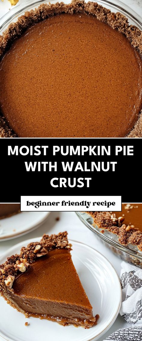 Image for Moist Pumpkin Pie with Walnut Crust Pumpkin Pie With Nut Crust, Pumpkin Pie With Walnut Crust, Walnut Crust Pie, Walnut Pie Crust Recipe, Walnut Pie Crust, Pumpkin Pie Crust, Traditional Pumpkin Pie, Walnut Pie, Gluten Free Pumpkin Pie