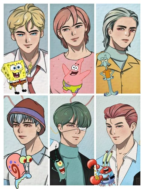 Spongebob Characters As Humans, Spongebob Human Version, Spongebob As A Human, Spongebob As Anime, Spongebob Anime Version, Spongebob Human Fanart, Spongebob Oc, Cartoon Anime Version, Human Spongebob