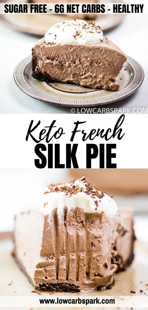 French Silk Pie Recipe, Keto Pies, Silk Pie Recipe, Keto Favorites, Keto Pie, French Silk Pie, Silk Pie, Dessert Pie, Keto Eating