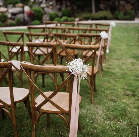 Wedding Chair Ceremony, Wedding Ceremony Isles, Wedding Seating Decorations Chairs, Wedding Dinner Chairs, Wedding Aisle Benches Decor, Cheap Wedding Chair Decor, Outdoor Wedding Chairs Ceremony Seating Aisle Decorations, Wooden Chair Wedding Decor, Flowers On Wedding Chairs