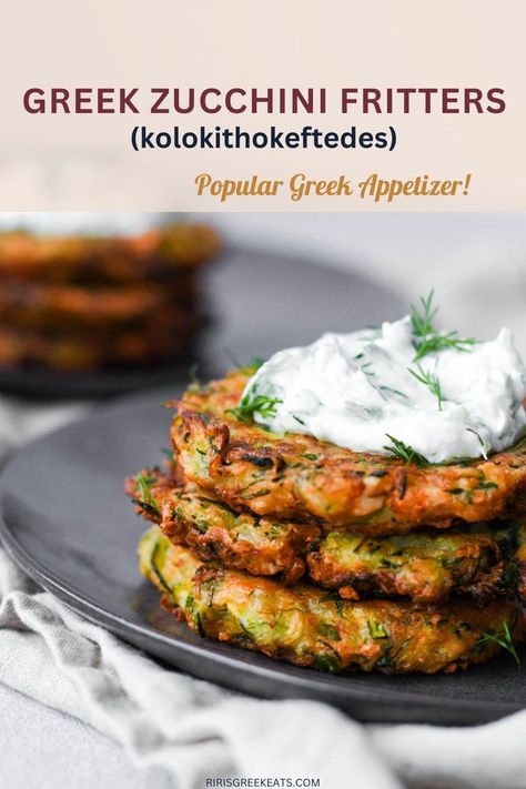 Kolokithokeftedes, or Greek-style zucchini fritters, are made with grated zucchini, tasty feta cheese, and plenty of fresh herbs like mint, Italian parsley, and dill! Greek Zucchini Fritters, Kolokithokeftedes Recipe, Traditional Greek Moussaka Recipe, Greek Side Dishes, Greek Zucchini, Greek Recipes Easy, Greek Products, Zucchini Patties, Greek Recipes Dessert