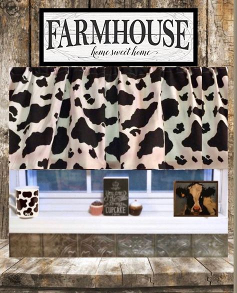 Western Valance, Cow Kitchen Theme, Black And White Valance, Rustic Valances, Farmhouse Valance, Cow Kitchen Decor, Cow Kitchen, Cow House, Custom Valances