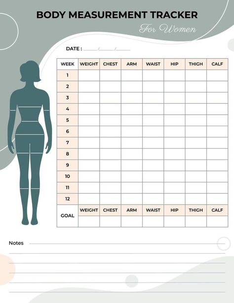 Measurement Tracker, Body Measurement Tracker, Body Measurement Chart, Weight Tracker, Diet Planner, Self Care Bullet Journal, Body Measurement, Basic Facts, Fitness Planner