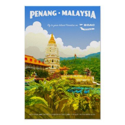 Vintage Penang Malaysia Travel Poster Retro Decoration, Travel Poster Design, Travel Facts, Penang Malaysia, Malaysia Travel, 3d Printed Metal, Retro Art Deco, Travel Savings, Poster Poster