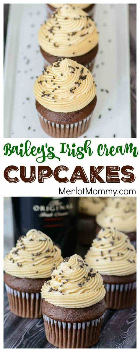 Bailey'’s Irish Cream Cupcakes Boozy Sweets, Adult Cupcakes, Irish Cream Cupcakes, Baileys Cupcakes, Cake Cravings, Boozy Baking, Irish Cream Recipe, Frosted Cupcakes, Boozy Cupcakes