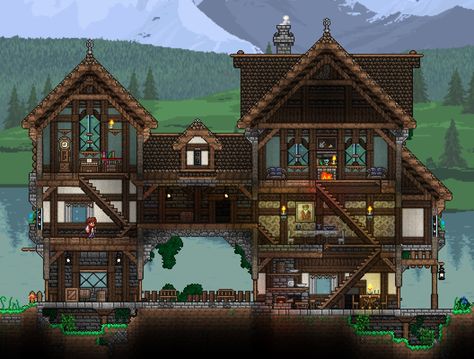 Terraria Castle, Terraria Game, Terrarium Base, Terraria Tips, Terraria House Ideas, Terraria House Design, Castle House Design, Medieval House, Medieval Houses