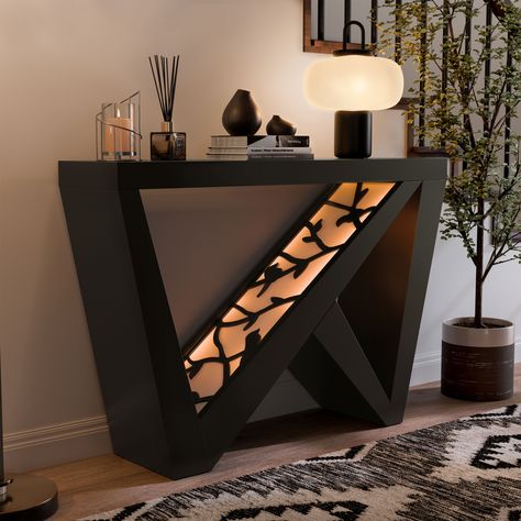 Small Console Table Entryway, Apartment Decorating Black, Black And Gold Living Room, Small Console Table, Console Table Entryway, Modern Console Table, Black Console Table, Console Table Design, Table Entryway