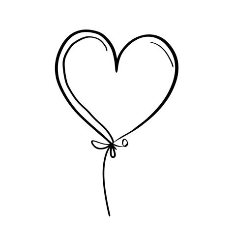 Valentine's Day heart-shaped balloon (free printable PDF black-and-white line drawing idea suitable for all, from beginners to advanced learners, including children, teens, adults, and seniors) Baloon Drawings Sketches, Heart Balloon Drawing Realistic, Love Heart Balloon Tattoo, Ballon Heart Drawing, Balloon Clipart Black And White, Romantic Treats, Romantic Dinner Setting, Easy Eye Drawing, Valentines Day Drawing