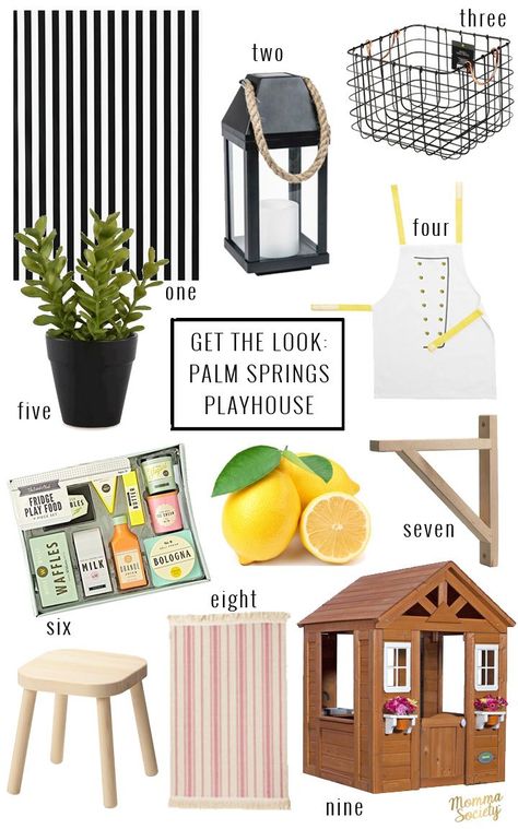 Palm Springs Inspired Playhouse DIY | Build Your Own Playhouse Playhouse Diy, Outside Playhouse, Playhouse Makeover, Playhouse Kits, Wood Playhouse, Kids Backyard, Playhouse Plans, Indoor Playhouse, Diy Playhouse