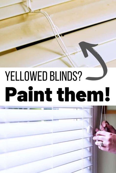 Learn how to paint window blinds when they get old and yellowed, instead of throwing them away! Painting blinds is a quick and easy way to give your window coverings an update on a budget! #spraypaint #homeimprovement White Wood Blinds, Painting Blinds, Cleaning Wood Blinds, Faux Blinds, Vinyl Blinds, White Blinds, Diy Spray Paint, Diy Blinds, Faux Wood Blinds