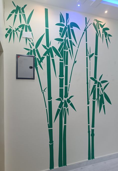 Hall wall stencil Bamboo Wall Design, Bamboo Wall Art, Stencil Wall Art, Moms Crafts, Bamboo Tree, Bamboo Wall, Wall Stencil, Wall Stencils, Stencils Wall