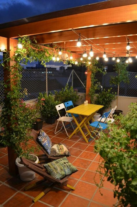 Rooftop Patio Design, Terrace Garden Ideas, India Home Decor, Terrace Decor, Rooftop Terrace Design, Courtyard Design, Mexican Home Decor, Home Decor Ideas Living Room, Rooftop Patio