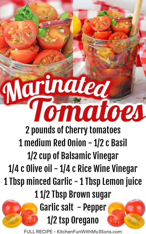 Recipes With Tomatoes, Cherry Tomato Recipes, Tomato Dishes, Marinated Tomatoes, Tomatoes Recipe, Breakfast And Brunch, Pickled Veggies, Pickling Recipes, Tomato Recipes