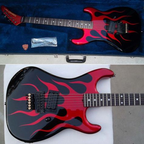 Kramer with nice flame paint job Flame Guitar, Rare Guitars, Electric Guitar Design, Guitar Obsession, Guitar Painting, Unique Guitars, Cool Electric Guitars, Guitar Collection, Beautiful Guitars