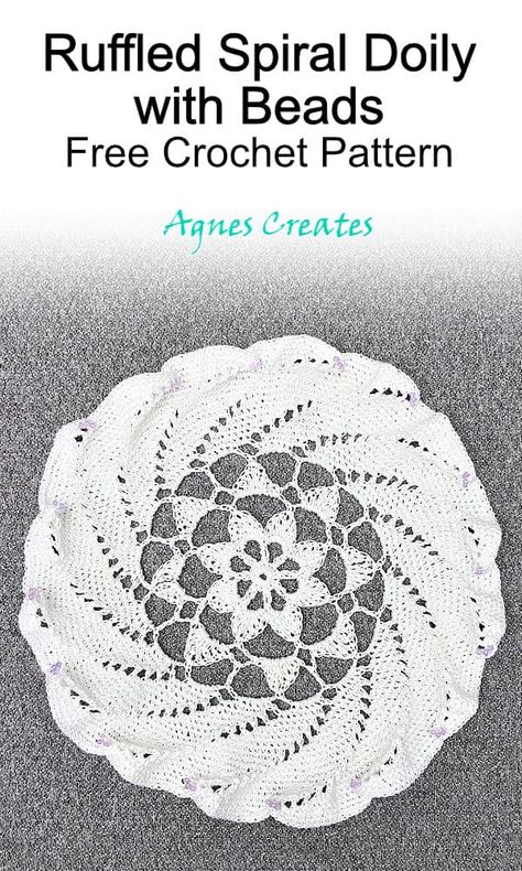 Spiral Doily Crochet Pattern with Beads Free - Agnes Creates Doily Crochet Pattern Free, Crochet Spiral, Friends Crochet, Crochet Bloggers, Star Crochet, Crochet Dollies, Crochet Table, Wall Hangers, Learn How To Crochet