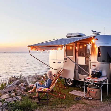 Airstream Bambi camper at Frisco Woods Campground on Ocracoke Island, NC Ocracoke Lighthouse, Airstream Bambi, Cozy Camping, Airstream Campers, Cape Hatteras National Seashore, Camping Van, Rv Road Trip, Ocracoke Island, Van Camping