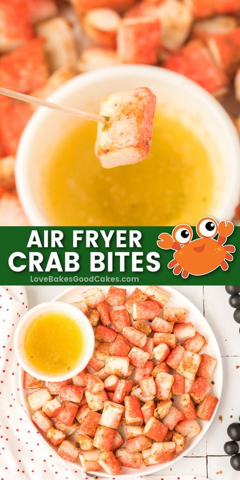 Air Fryer Crab Bites pin collage Crab Bites, Air Fryer Crab, Crab Meat Recipes, Air Fried Food, Air Fryer Oven Recipes, Air Fry Recipes, Crab Recipes, Air Fryer Dinner Recipes, Air Fryer Recipes Easy